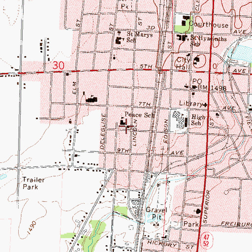 Topographic Map of Peace Lutheran Church, WI