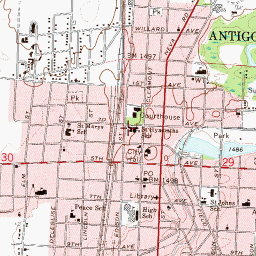 Topographic Map of Saint Hyacinth Roman Catholic Church, WI