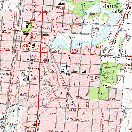 Topographic Map of Saint Johns Roman Catholic Church, WI
