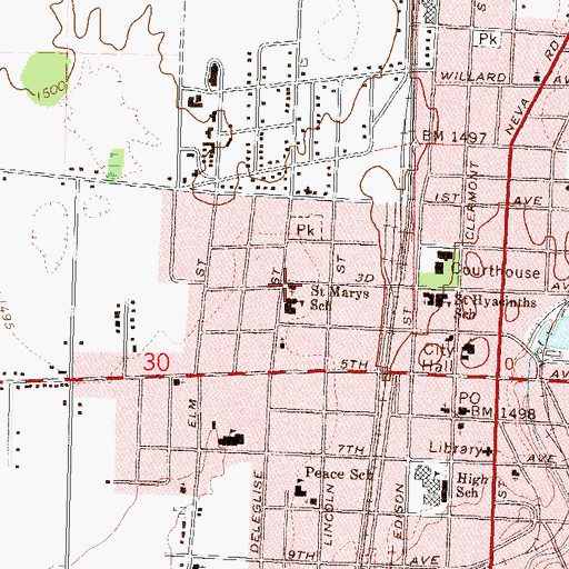 Topographic Map of Saint Marys Roman Catholic Church, WI