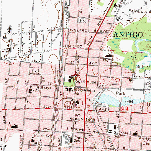 Topographic Map of Second Ward Public School (historical), WI