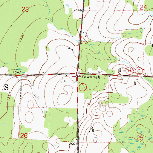 Topographic Map of Vilas Townhall, WI