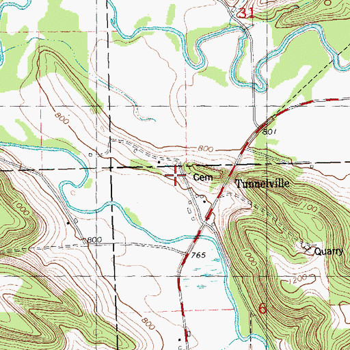 Topographic Map of Tunnelville School (historical), WI