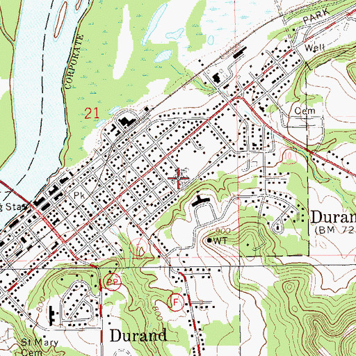 Topographic Map of Durand Middle / High School, WI
