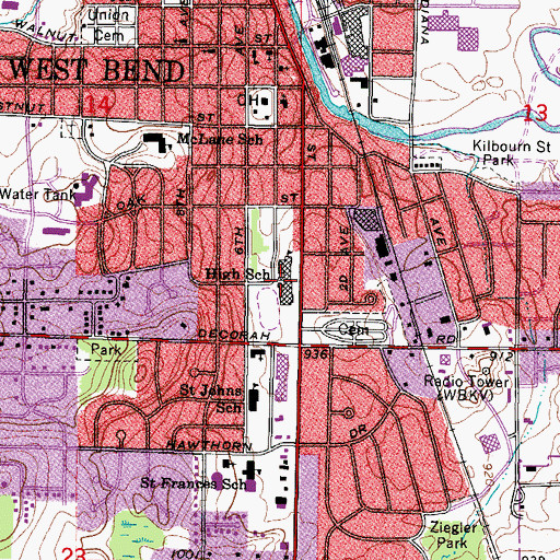 Topographic Map of Badger Middle School, WI