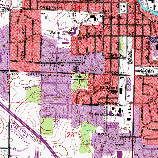 Topographic Map of Decorah Hills Park, WI
