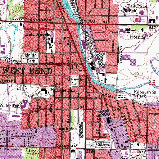 Topographic Map of Fifth Avenue United Methodist Church, WI