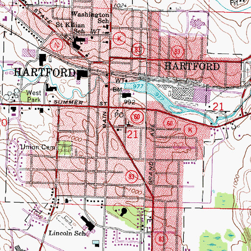 Topographic Map of First Baptist Church, WI