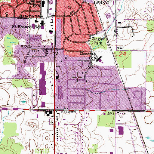 Topographic Map of First Baptist Church, WI
