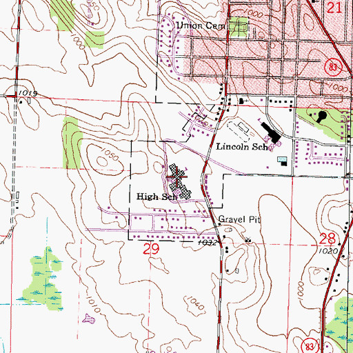 Topographic Map of Hartford High School, WI