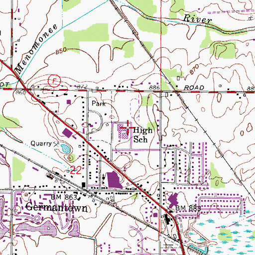 Topographic Map of Kennedy Middle School, WI