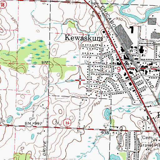 Topographic Map of Kewaskum Kiwanis Park, WI