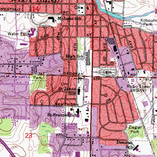 Topographic Map of Saint Johns Lutheran Church, WI
