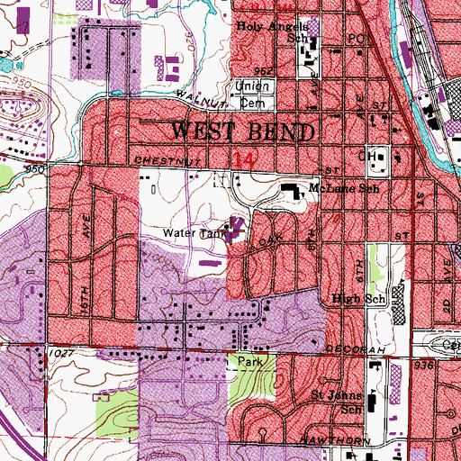 Topographic Map of Saint Josephs Community Hospital, WI