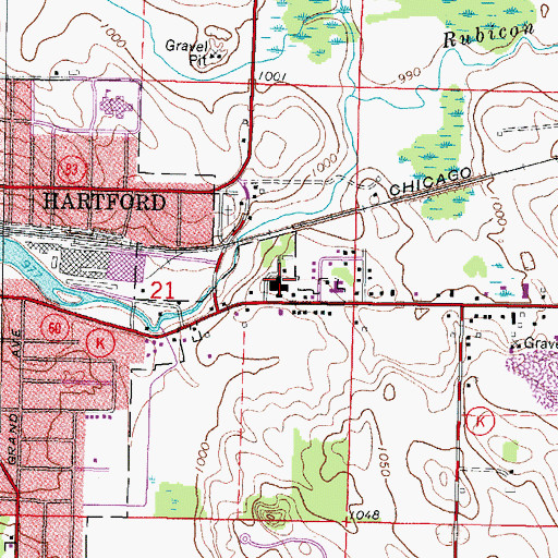 Topographic Map of Aurora Medical Center, WI