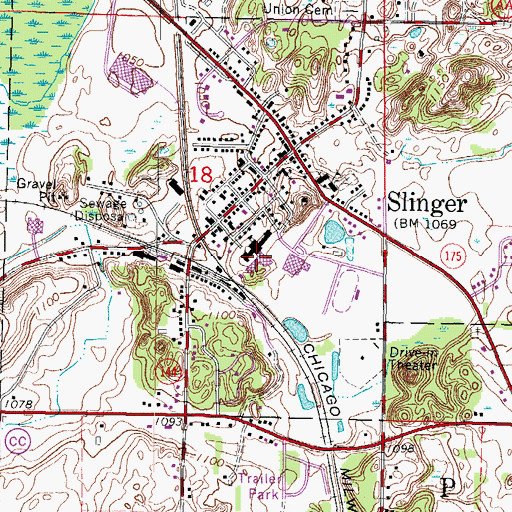 Topographic Map of Slinger High School, WI