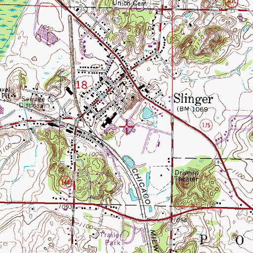 Topographic Map of Slinger High School, WI