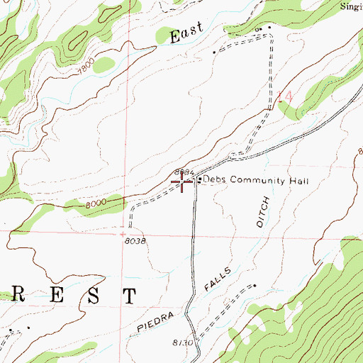 Topographic Map of Debs Community Hall, CO