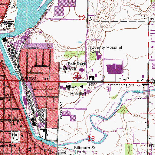 Topographic Map of Washington County Courthouse, WI