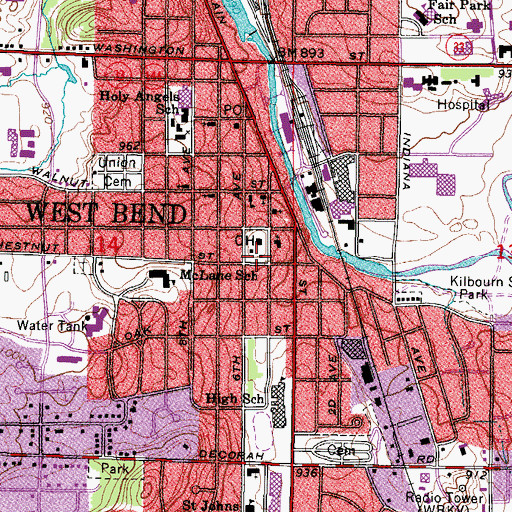 Topographic Map of Washington County Historical Museum, WI