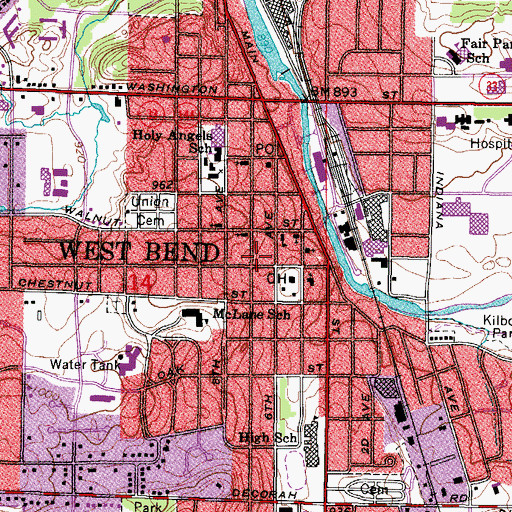 Topographic Map of West Bend Community Memorial Library, WI