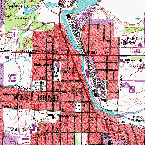 Topographic Map of West Bend Post Office, WI