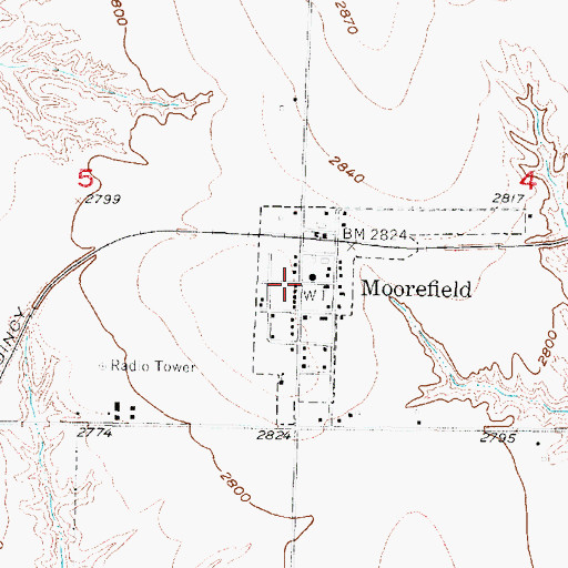 Topographic Map of Moorefield Post Office, NE