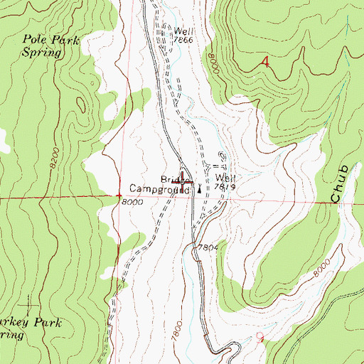 Topographic Map of Bridge Campground, CO