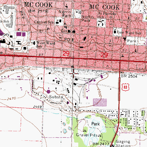 Topographic Map of McCook, NE