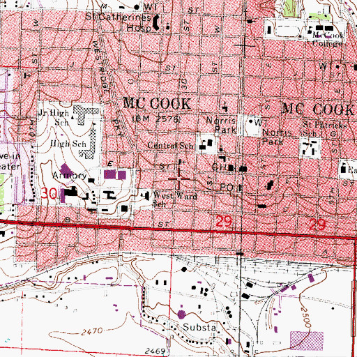 Topographic Map of McCook Post Office, NE
