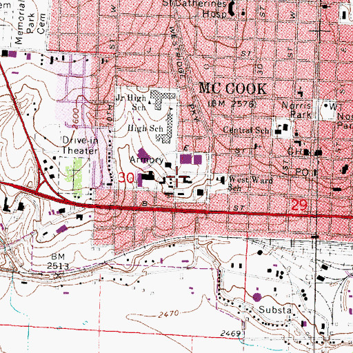 Topographic Map of Hillcrest Nursing Home, NE
