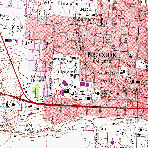 Topographic Map of McCook Senior High School, NE