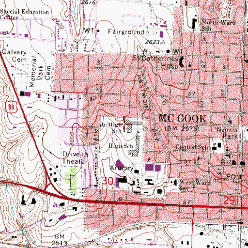 Topographic Map of McCook Junior High School, NE