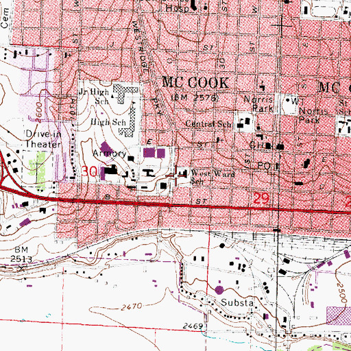 Topographic Map of McCook Police Department, NE