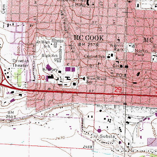 Topographic Map of McCook City Volunteer Fire Department, NE