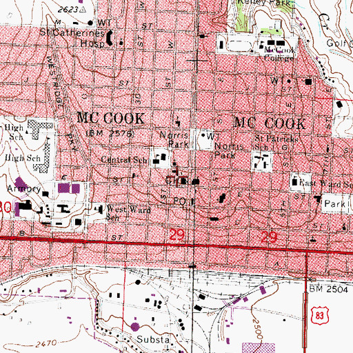 Topographic Map of Red Willow County Courthouse, NE