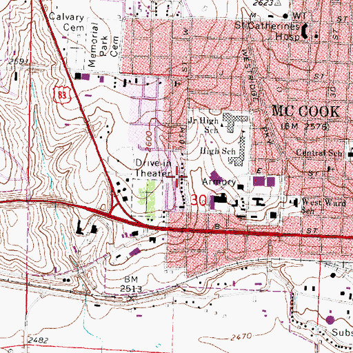 Topographic Map of McCook Bible Church, NE