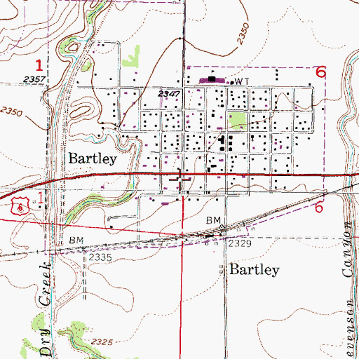 Topographic Map of Bartley Public Library, NE