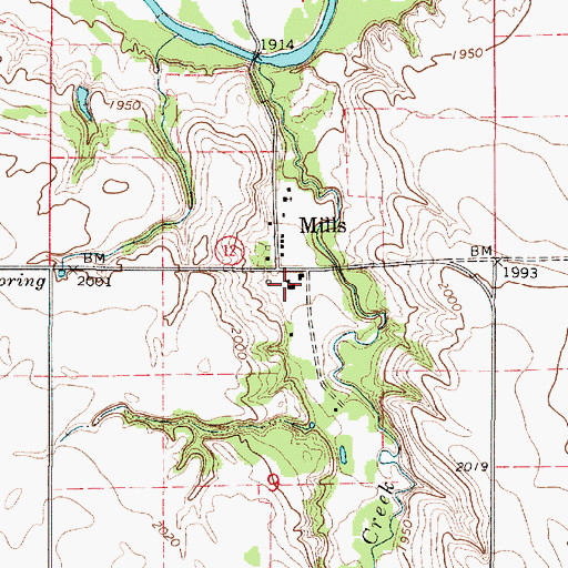 Topographic Map of Mills Public School, NE