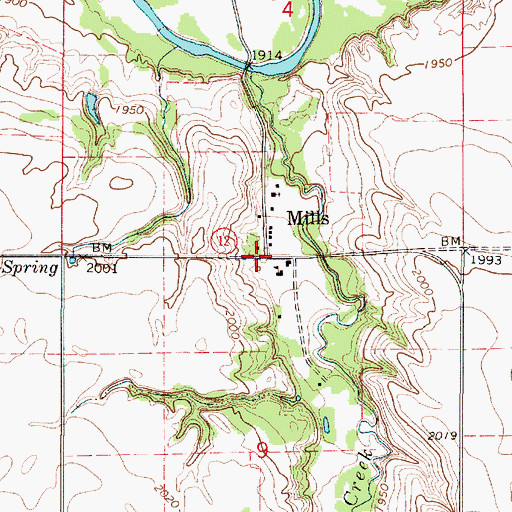 Topographic Map of Mills Post Office, NE