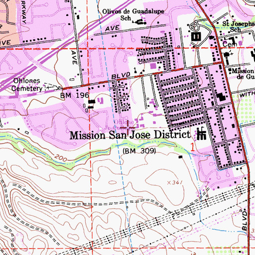 Topographic Map of Saint Mary of the Palms School (historical), CA
