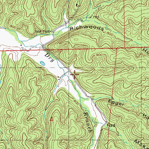 Topographic Map of Dry Branch Cemetery, MO