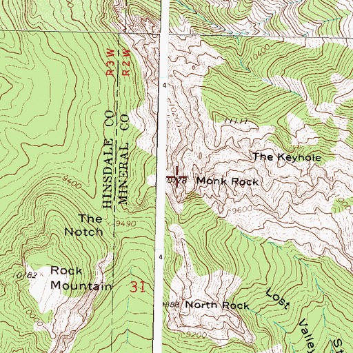 Topographic Map of Monk Rock, CO