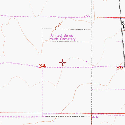 Topographic Map of United Islamic Youth Cemetery, CA