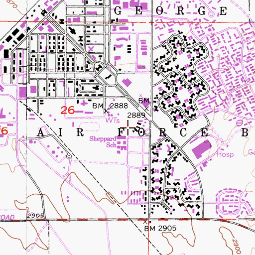 Topographic Map of George Air Force Base Elementary School, CA