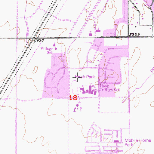 Topographic Map of Hook Park, CA