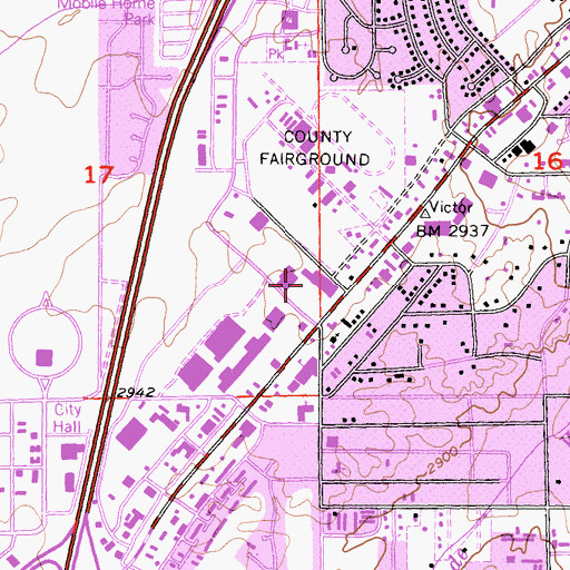 Topographic Map of Valley Center Shopping Center, CA