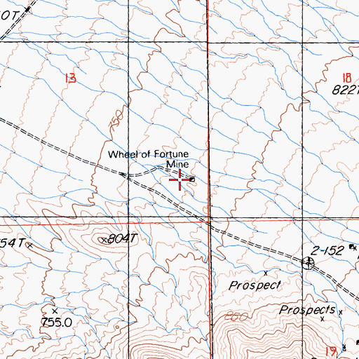 Topographic Map of Wheel of Fortune Mine, CA