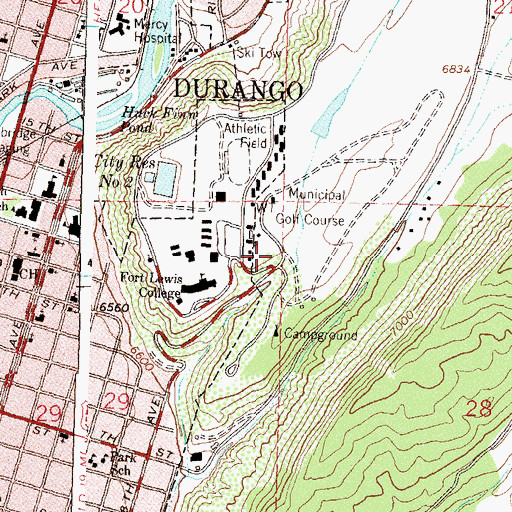 Topographic Map of Fort Lewis College, CO