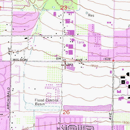 Topographic Map of Hermosa Elementary School, CA